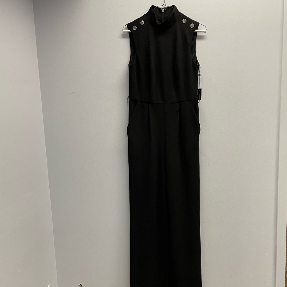 𝅺Tommy Hilfiger Women's Jumpsuit Black Size 2 Mock Neck Belted Button - Picture 5 of 9